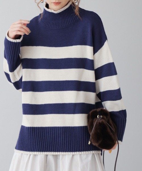 frames RAY CASSIN（フレームスレイカズン）の「WEB限定 ボーダーハイネックニット（ニット/セーター・レディース・ネイビー/キナリ/ブラック系/オフホワイト・FREE）」の10枚目の写真