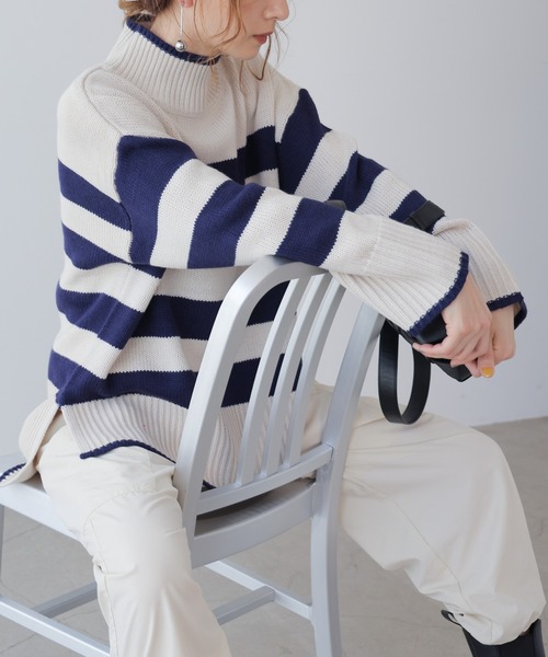 frames RAY CASSIN（フレームスレイカズン）の「WEB限定 ボーダーハイネックニット（ニット/セーター・レディース・ネイビー/キナリ/ブラック系/オフホワイト・FREE）」の20枚目の写真