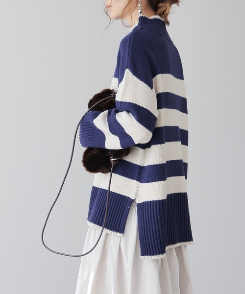 frames RAY CASSIN（フレームスレイカズン）の「WEB限定 ボーダーハイネックニット（ニット/セーター・レディース・ネイビー/キナリ/ブラック系/オフホワイト・FREE）」の5枚目の写真