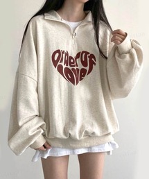 Dalfwin | 韓国ファッションLOVEロゴハーフジップ長袖ドルマンスリーブプルオーバー裏起毛＆起毛なしスウェット(スウェット)