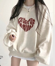 Dalfwin | 2022 AW 秋冬 韓国ファッション スウェット レディース 裏起毛あり LOVEロゴハーフジップスウェット トレーナービッグシルエット オーバーサイズ(スウェット)
