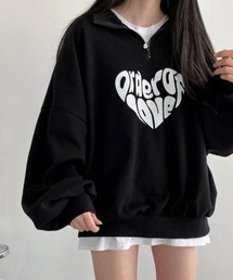 Dalfwin | 2022 AW 秋冬 韓国ファッション スウェット レディース 裏起毛あり　LOVEロゴハーフジップスウェット トレーナービッグシルエット オーバーサイズ(スウェット)