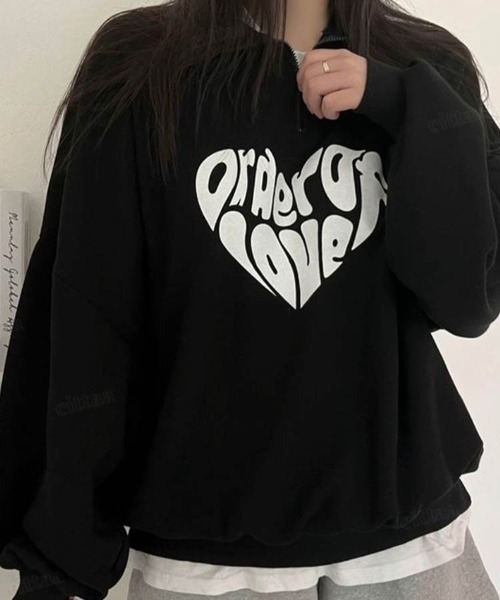 Dalfwin（ダールフィン）の「韓国ファッションLOVEロゴハーフジップ長袖ドルマンスリーブプルオーバー裏起毛＆起毛なしスウェット（スウェット・レディース・ブラック/グレー/ベージュ/グレー系その他2/ベージュ系2/グレー系2/ブラック系2/グレー系その他・FREE）」の11枚目の写真