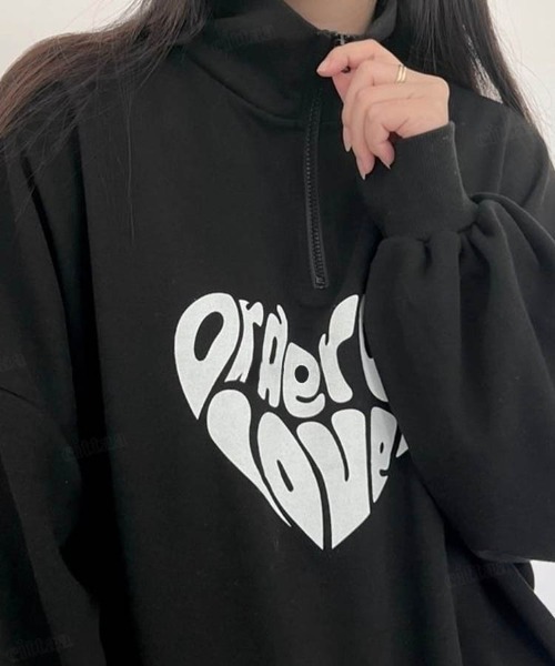 Dalfwin（ダールフィン）の「韓国ファッションLOVEロゴハーフジップ長袖ドルマンスリーブプルオーバー裏起毛＆起毛なしスウェット（スウェット・レディース・ブラック/グレー/ベージュ/グレー系その他2/ベージュ系2/グレー系2/ブラック系2/グレー系その他・FREE）」の15枚目の写真