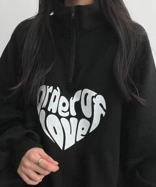 Dalfwin（ダールフィン）の「韓国ファッションLOVEロゴハーフジップ長袖ドルマンスリーブプルオーバー裏起毛＆起毛なしスウェット（スウェット・レディース・ブラック/グレー/ベージュ/グレー系その他2/ベージュ系2/グレー系2/ブラック系2/グレー系その他・FREE）」の16枚目の写真