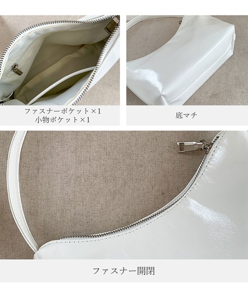 florist(フローリスト)の「【軽量/高見え】エナメルレザー横長ハンドバッグ(ハンドバッグ・レディース・シルバー/ブラック/ベージュ/ホワイト/ワインレッド/ブラウン/グレイッシュベージュ・FREE)」の16枚目の写真
