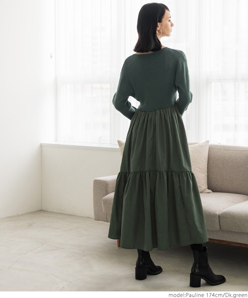 coca(coca)(コカ)の「ドッキングニットワンピース(ワンピース・レディース・ブラック/ダークグリーン・ONE SIZE)」の12枚目の写真