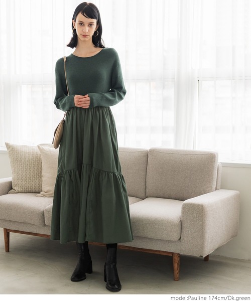 coca(coca)(コカ)の「ドッキングニットワンピース(ワンピース・レディース・ブラック/ダークグリーン・ONE SIZE)」の14枚目の写真