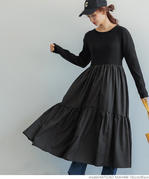 coca(coca)(コカ)の「ドッキングニットワンピース(ワンピース・レディース・ブラック/ダークグリーン・ONE SIZE)」の4枚目の写真