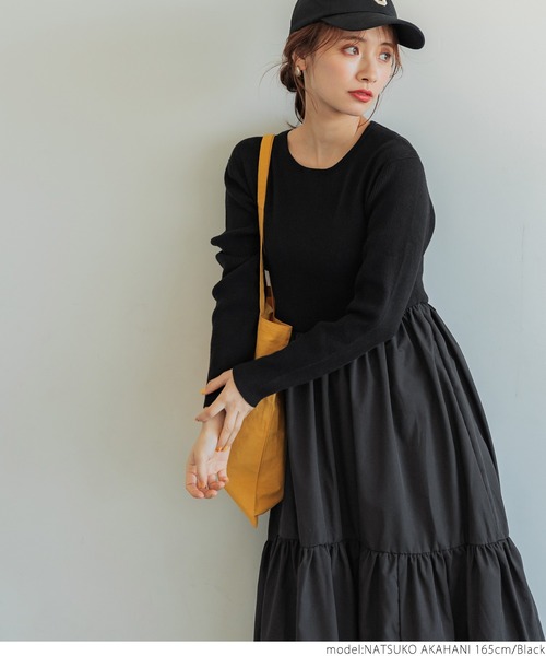 coca(coca)(コカ)の「ドッキングニットワンピース(ワンピース・レディース・ブラック/ダークグリーン・ONE SIZE)」の5枚目の写真
