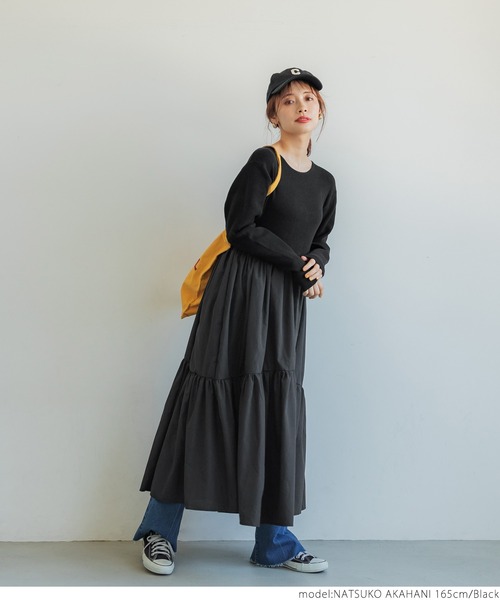 coca(coca)(コカ)の「ドッキングニットワンピース(ワンピース・レディース・ブラック/ダークグリーン・ONE SIZE)」の6枚目の写真
