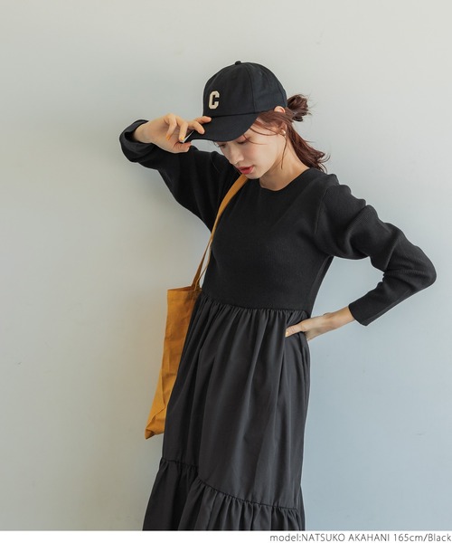 coca(coca)(コカ)の「ドッキングニットワンピース(ワンピース・レディース・ブラック/ダークグリーン・ONE SIZE)」の7枚目の写真