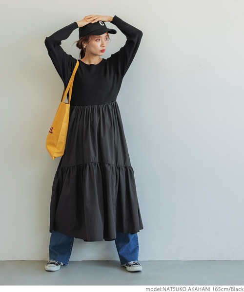 coca(coca)(コカ)の「ドッキングニットワンピース(ワンピース・レディース・ブラック/ダークグリーン・ONE SIZE)」の8枚目の写真