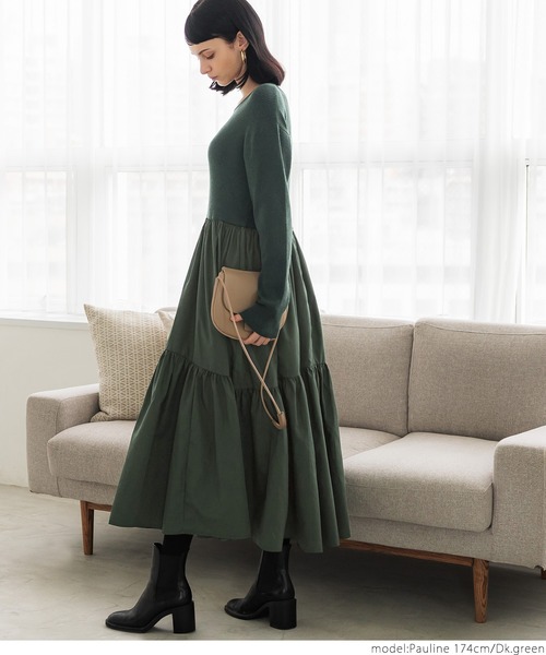 coca(coca)(コカ)の「ドッキングニットワンピース(ワンピース・レディース・ブラック/ダークグリーン・ONE SIZE)」の10枚目の写真