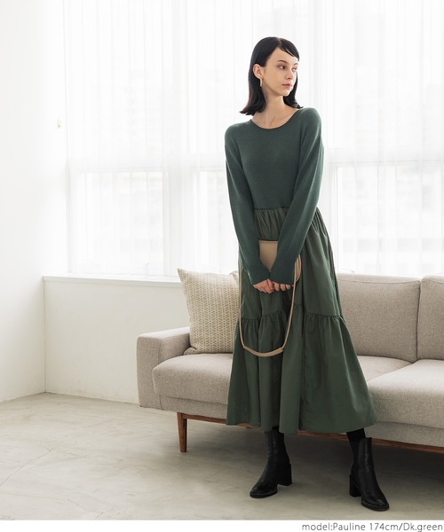 coca(coca)(コカ)の「ドッキングニットワンピース(ワンピース・レディース・ブラック/ダークグリーン・ONE SIZE)」の9枚目の写真