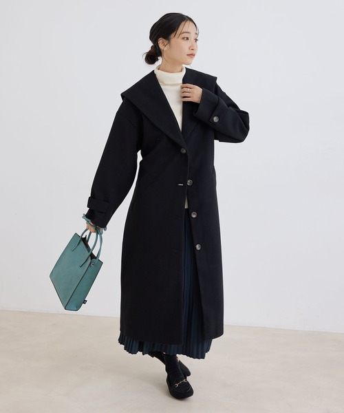 Jayro(ジャイロ)の「ニットモッサライトセーラーカラーコート(その他アウター・レディース・ダークブラウン/パープル/オフホワイト/ブラック・M)」の8枚目の写真