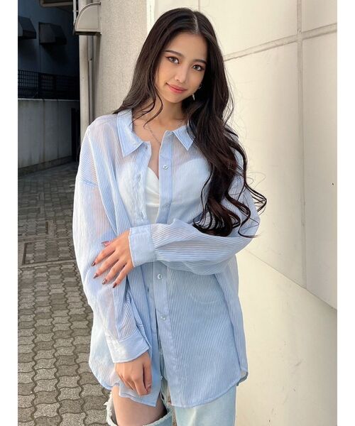 GYDA（ジェイダ）の「SHEER LOOSEシャツ（シャツ/ブラウス・レディース・オフホワイト/ブルー/その他1・FREE）」の18枚目の写真