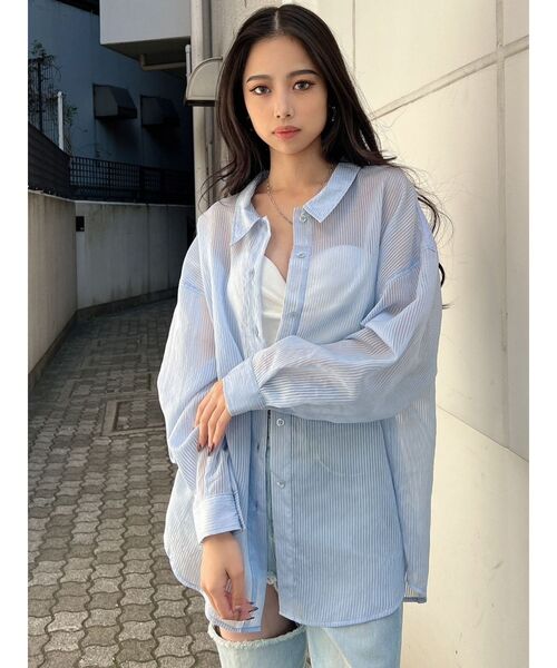 GYDA（ジェイダ）の「SHEER LOOSEシャツ（シャツ/ブラウス・レディース・オフホワイト/ブルー/その他1・FREE）」の19枚目の写真