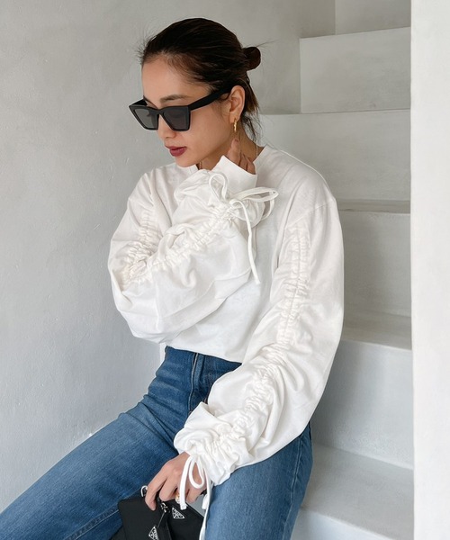 Vicente（ヴィセンテ）の「Squeeze cut tops（Tシャツ/カットソー・レディース・ブラック/ホワイト・FREE）」の5枚目の写真