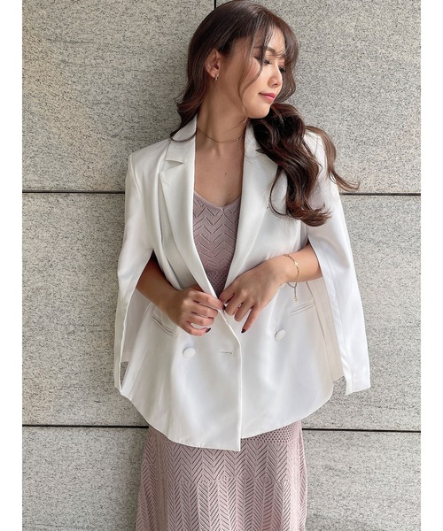 DURAS(デュラス)の「ダブルボタンケープジャケット(テーラードジャケット・レディース・ピンク/ブラック/ホワイト・FREE)」の2枚目の写真