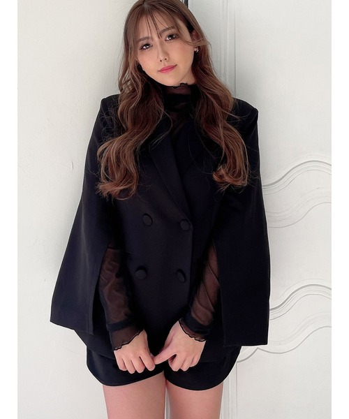 DURAS(デュラス)の「ダブルボタンケープジャケット(テーラードジャケット・レディース・ピンク/ブラック/ホワイト・FREE)」の1枚目の写真