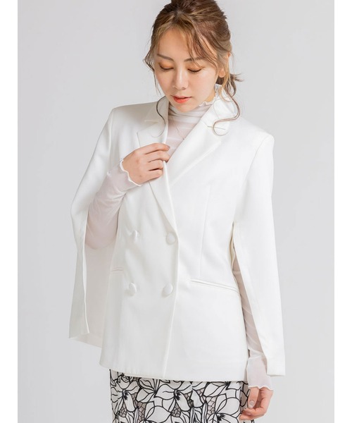 DURAS(デュラス)の「ダブルボタンケープジャケット(テーラードジャケット・レディース・ピンク/ブラック/ホワイト・FREE)」の6枚目の写真