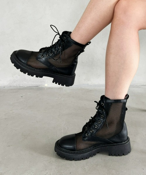 Loueme（ルエム）の「レースアップメッシュブーツ（ブーツ・レディース・ブラック/アイボリー・23.5cm/24.5cm）」の2枚目の写真