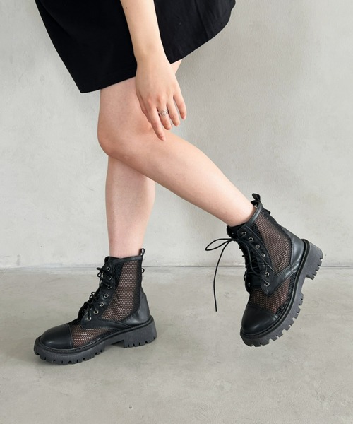 Loueme（ルエム）の「レースアップメッシュブーツ（ブーツ・レディース・ブラック/アイボリー・23.5cm/24.5cm）」の9枚目の写真