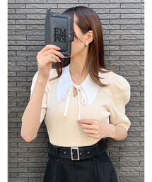 バイカラータックスリーブニットTOP