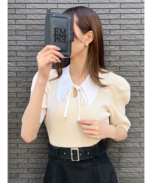 EATME（イートミー）の「バイカラータックスリーブニットTOP（ニット/セーター・レディース・グレー/ブラック/ベージュ・FREE）」の14枚目の写真