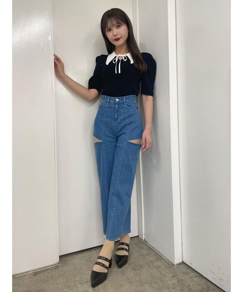 EATME（イートミー）の「バイカラータックスリーブニットTOP（ニット/セーター・レディース・グレー/ブラック/ベージュ・FREE）」の9枚目の写真
