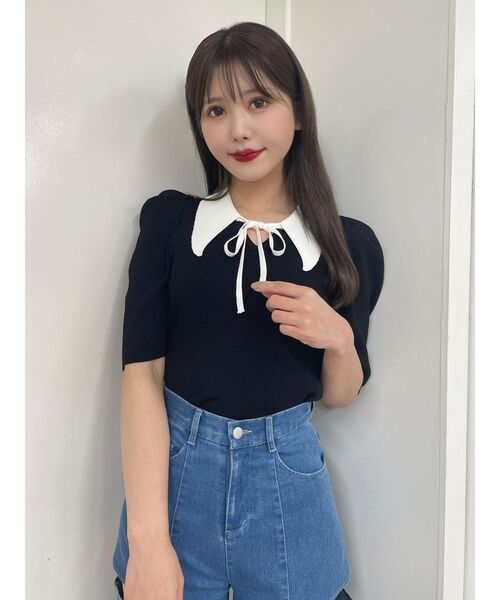 EATME（イートミー）の「バイカラータックスリーブニットTOP（ニット/セーター・レディース・グレー/ブラック/ベージュ・FREE）」の19枚目の写真