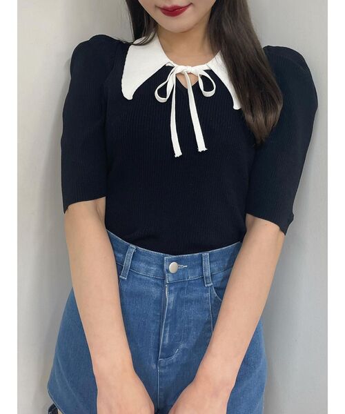 EATME（イートミー）の「バイカラータックスリーブニットTOP（ニット/セーター・レディース・グレー/ブラック/ベージュ・FREE）」の20枚目の写真