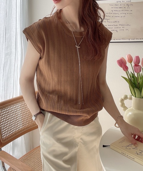 COCOMOMO（ココモモ）の「夏から秋口まで活躍する定番アイテム♪ フレンチスリーブ サマーニット（Tシャツ/カットソー・レディース・ブラウン/ロイヤルブルー/ホワイト/ブラック・FREE）」の11枚目の写真