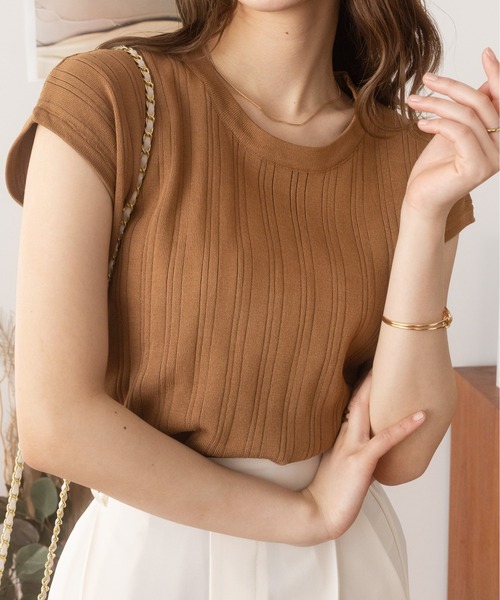 COCOMOMO（ココモモ）の「夏から秋口まで活躍する定番アイテム♪ フレンチスリーブ サマーニット（Tシャツ/カットソー・レディース・ブラウン/ロイヤルブルー/ホワイト/ブラック・FREE）」の22枚目の写真