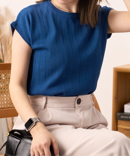 COCOMOMO（ココモモ）の「夏から秋口まで活躍する定番アイテム♪ フレンチスリーブ サマーニット（Tシャツ/カットソー・レディース・ブラウン/ロイヤルブルー/ホワイト/ブラック・FREE）」の20枚目の写真