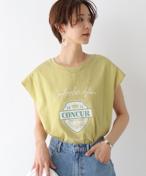 LEPSIM(レプシィム)の「ヴィンテージライクロゴフレンチスリーブ 197342(Tシャツ/カットソー・レディース・ブルー/チャコールグレー/オフホワイト/イエロー/オレンジ・FREE)」の4枚目の写真