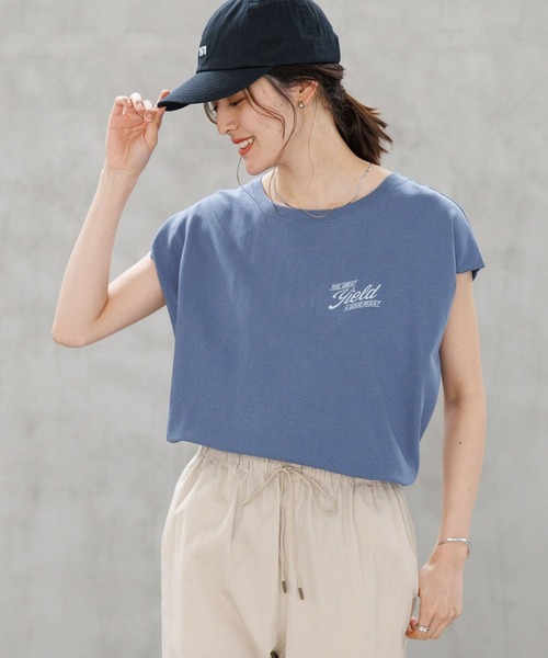 LEPSIM(レプシィム)の「ヴィンテージライクロゴフレンチスリーブ 197342(Tシャツ/カットソー・レディース・ブルー/チャコールグレー/オフホワイト/イエロー/オレンジ・FREE)」の1枚目の写真