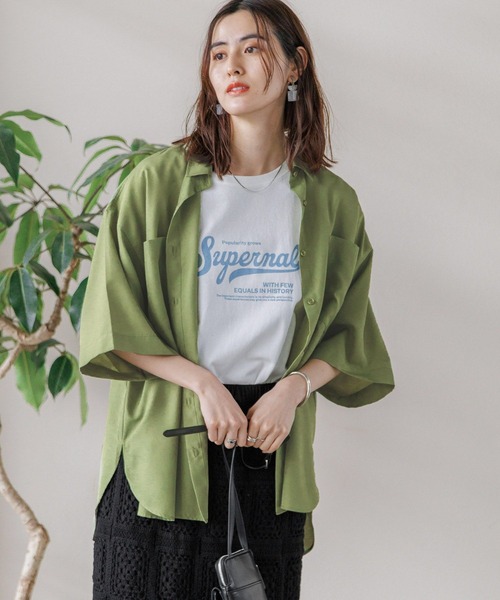 LEPSIM(レプシィム)の「ヴィンテージライクロゴフレンチスリーブ 197342(Tシャツ/カットソー・レディース・ブルー/チャコールグレー/オフホワイト/イエロー/オレンジ・FREE)」の12枚目の写真