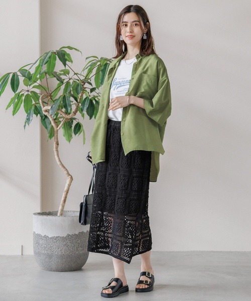 LEPSIM(レプシィム)の「ヴィンテージライクロゴフレンチスリーブ 197342(Tシャツ/カットソー・レディース・ブルー/チャコールグレー/オフホワイト/イエロー/オレンジ・FREE)」の9枚目の写真