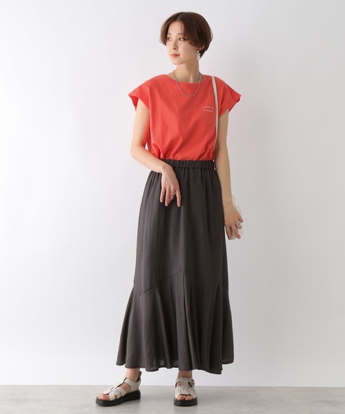 LEPSIM(レプシィム)の「ヴィンテージライクロゴフレンチスリーブ 197342(Tシャツ/カットソー・レディース・ブルー/チャコールグレー/オフホワイト/イエロー/オレンジ・FREE)」の10枚目の写真