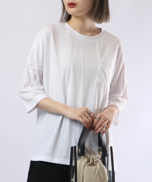 FUNALIVE(ファンアライブ)の「PAGE ONE TC天竺接触冷感ポケット半袖PO(Tシャツ/カットソー・レディース・ベージュ/イエロー/ピンク/オフホワイト/ブラック・M-L)」の3枚目の写真