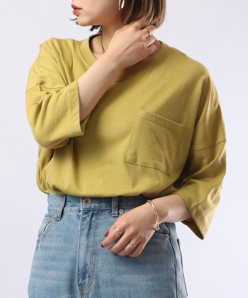 FUNALIVE(ファンアライブ)の「PAGE ONE TC天竺接触冷感ポケット半袖PO(Tシャツ/カットソー・レディース・ベージュ/イエロー/ピンク/オフホワイト/ブラック・M-L)」の5枚目の写真