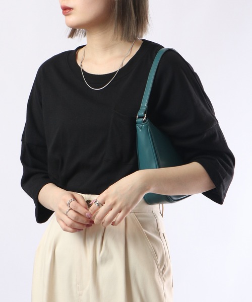 FUNALIVE(ファンアライブ)の「PAGE ONE TC天竺接触冷感ポケット半袖PO(Tシャツ/カットソー・レディース・ベージュ/イエロー/ピンク/オフホワイト/ブラック・M-L)」の4枚目の写真