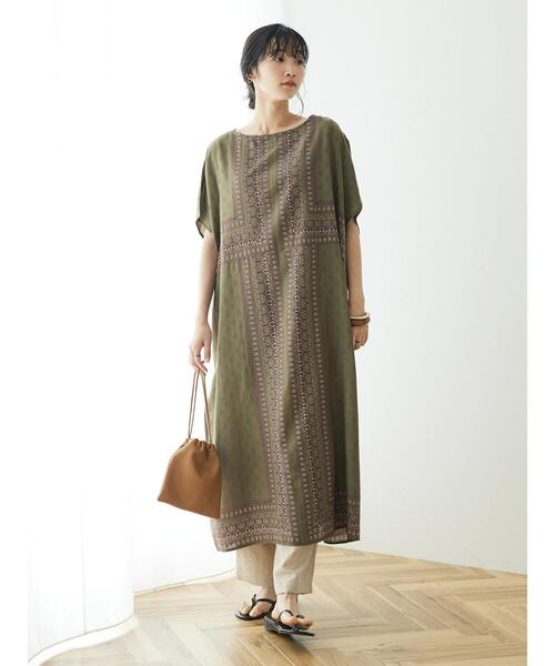 CRAFT STANDARD BOUTIQUE（クラフトスタンダードブティック）の「インドコットン混パネル柄ウエストリボンワンピース（ワンピース・レディース・マスタード/カーキ/ブラック・FREE）」の20枚目の写真