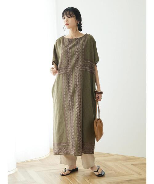 CRAFT STANDARD BOUTIQUE（クラフトスタンダードブティック）の「インドコットン混パネル柄ウエストリボンワンピース（ワンピース・レディース・マスタード/カーキ/ブラック・FREE）」の19枚目の写真