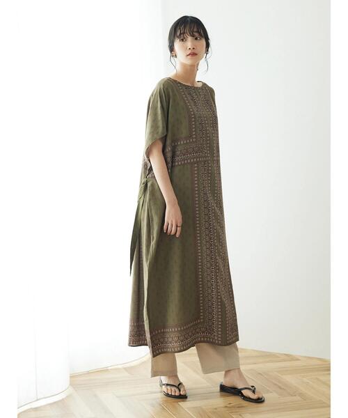 CRAFT STANDARD BOUTIQUE（クラフトスタンダードブティック）の「インドコットン混パネル柄ウエストリボンワンピース（ワンピース・レディース・マスタード/カーキ/ブラック・FREE）」の18枚目の写真