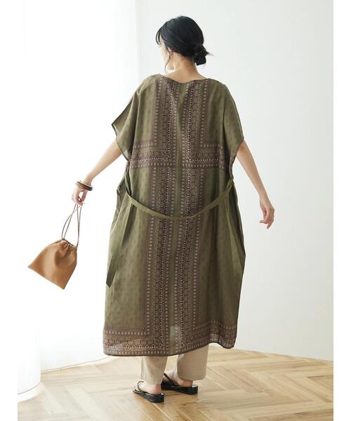 CRAFT STANDARD BOUTIQUE（クラフトスタンダードブティック）の「インドコットン混パネル柄ウエストリボンワンピース（ワンピース・レディース・マスタード/カーキ/ブラック・FREE）」の16枚目の写真