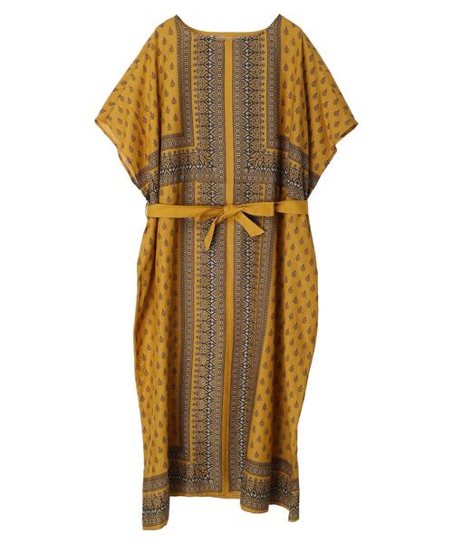 CRAFT STANDARD BOUTIQUE（クラフトスタンダードブティック）の「インドコットン混パネル柄ウエストリボンワンピース（ワンピース・レディース・マスタード/カーキ/ブラック・FREE）」の5枚目の写真