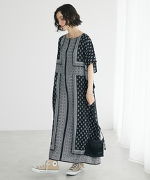 CRAFT STANDARD BOUTIQUE | ★インドコットン混パネル柄ウエストリボンワンピース　◆(ワンピース)